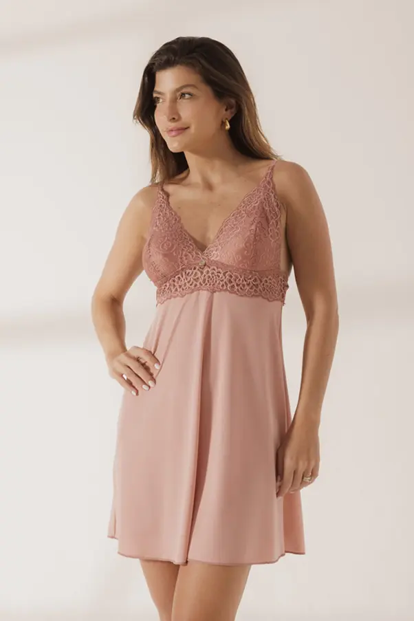 CAMISOLA SEM BOJO EM POLYSUAMINI E RENDA