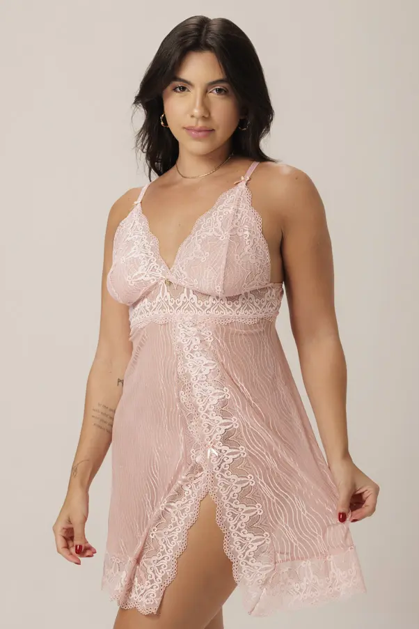 CAMISOLA S/BJ C/ CALÇA RENDA /TULE JACQUARD
